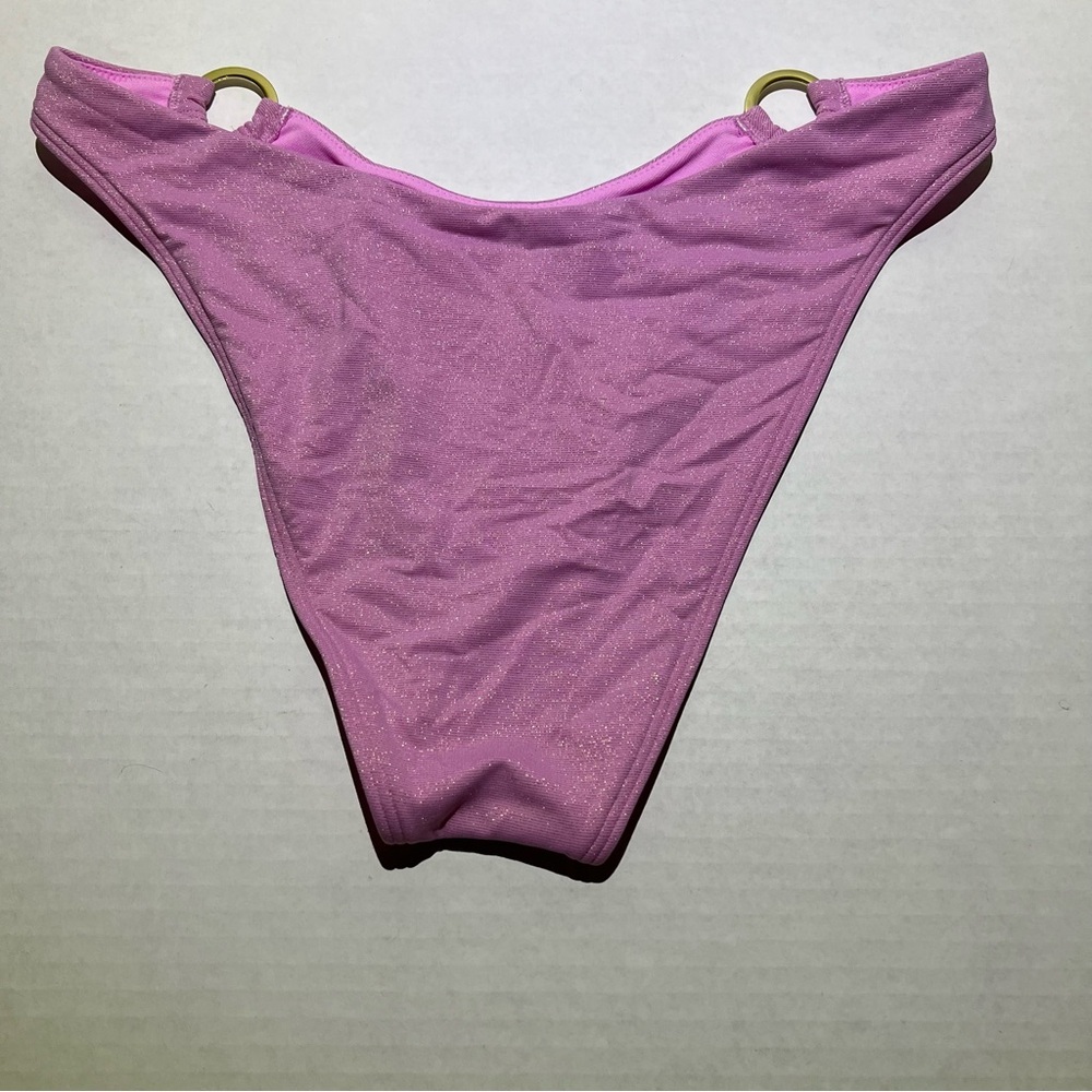 Abercrombie & Fitch Pink Shimmer Ring Detail Bikini Bottoms size Medium - Picture 3 of 7
